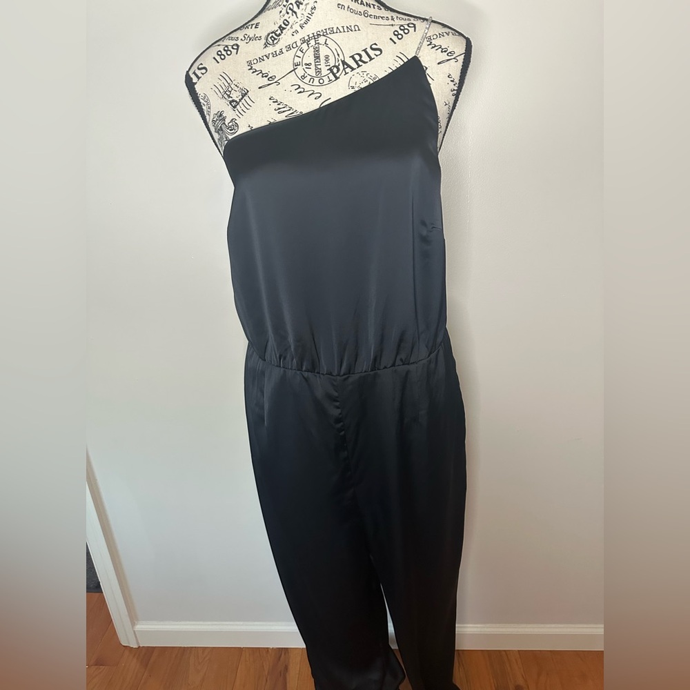 Black Asymmetrical Sleeveless Sheath Jumpsuit rhinestone strap elegant